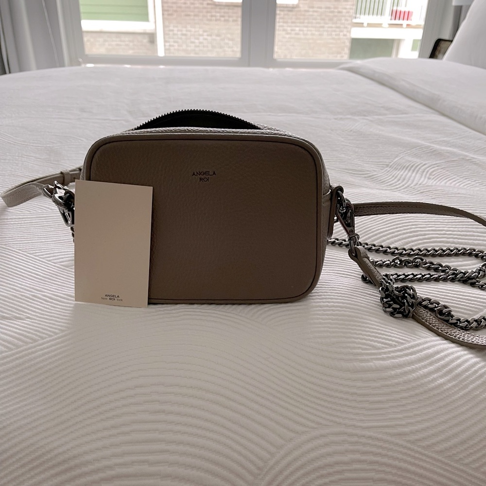 Angela roi mini grace luxury vegan crossbody in light mud (grey)